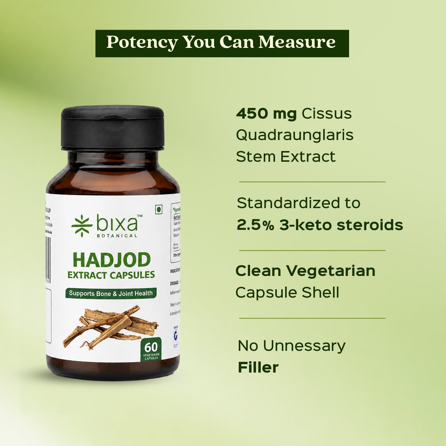 Cissus / Hadjod Extract 60 Veg Capsules (450mg)  2.5% 3-keto steroids