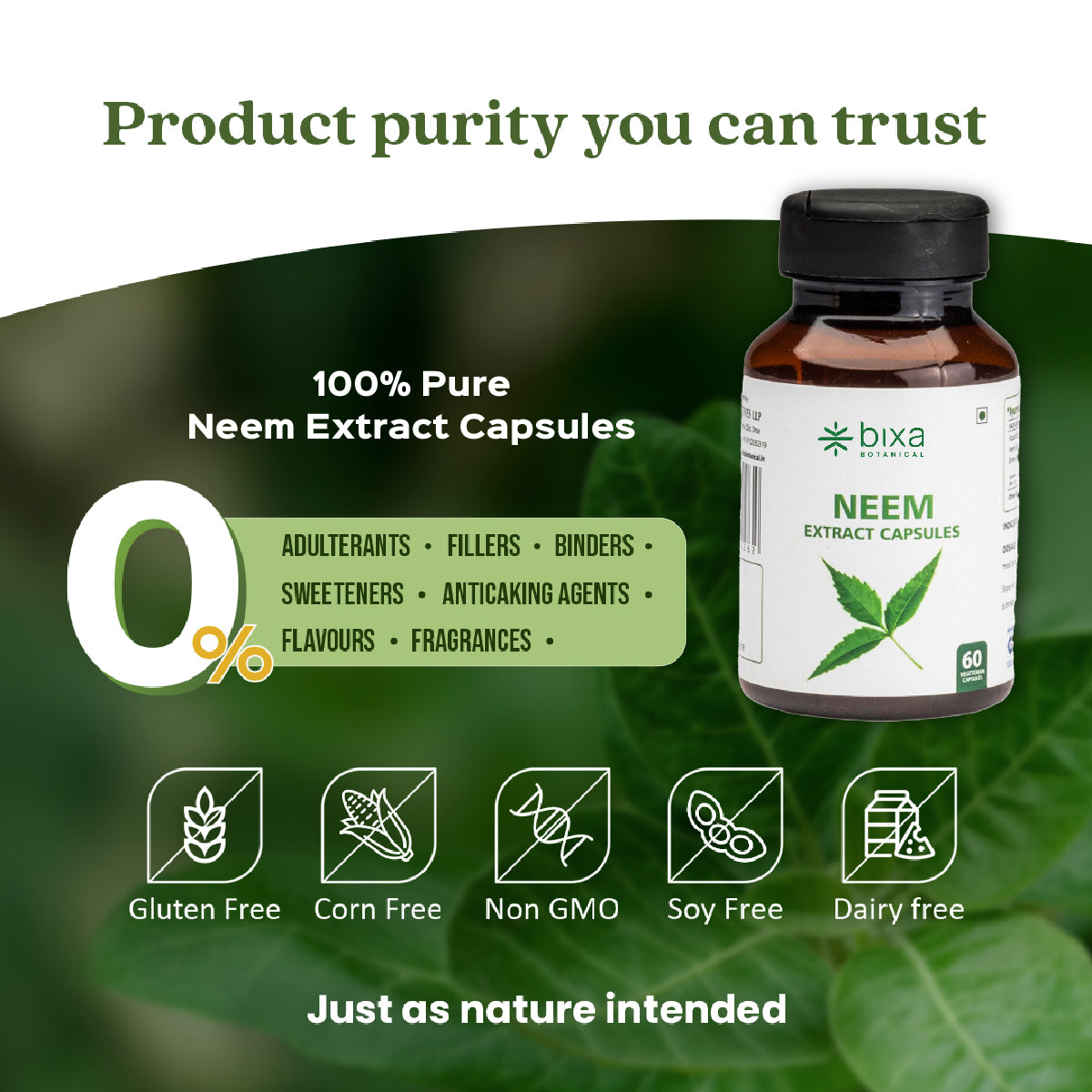 Neem Leaf Extract 60 Veg Capsules (450mg) 3% Bitters