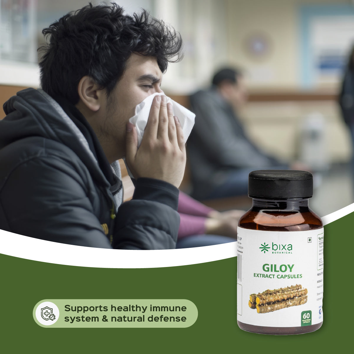 Giloy Extract 60 Veg Capsules (450mg) 2.5% Bitters  Tinospora cordifolia ( Guduchi )