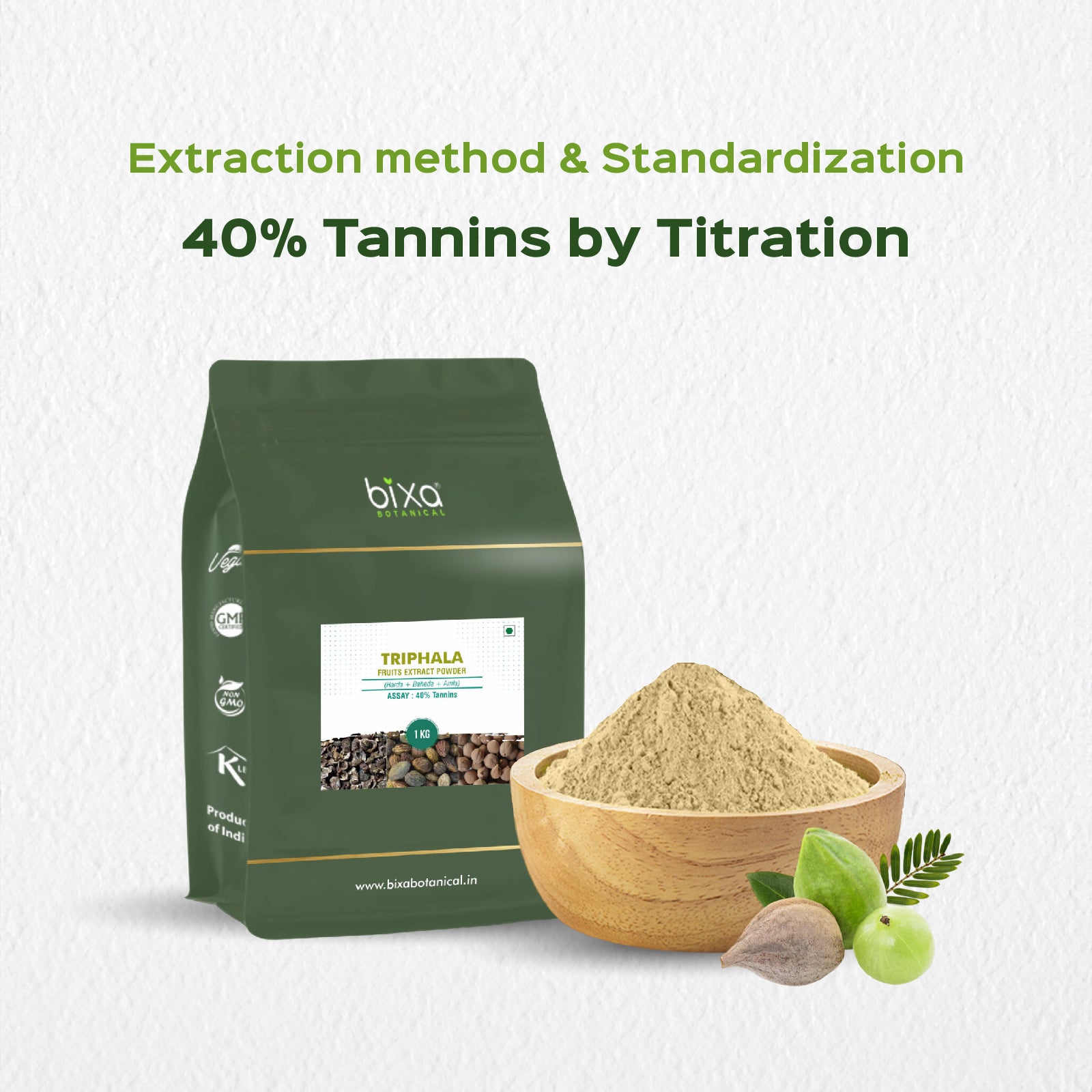 Triphala (Amla + Haritaki + Bibhitak) dry Extract - 40% Tannins by Titration